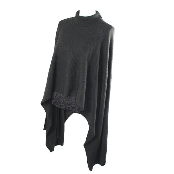 BCBGMaxAzria Asymmetrical Turtleneck Ribbed Poncho, OS (NWT) - Picture 3 of 7